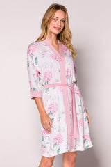 Blomstrete Kimono med Rosa Kant